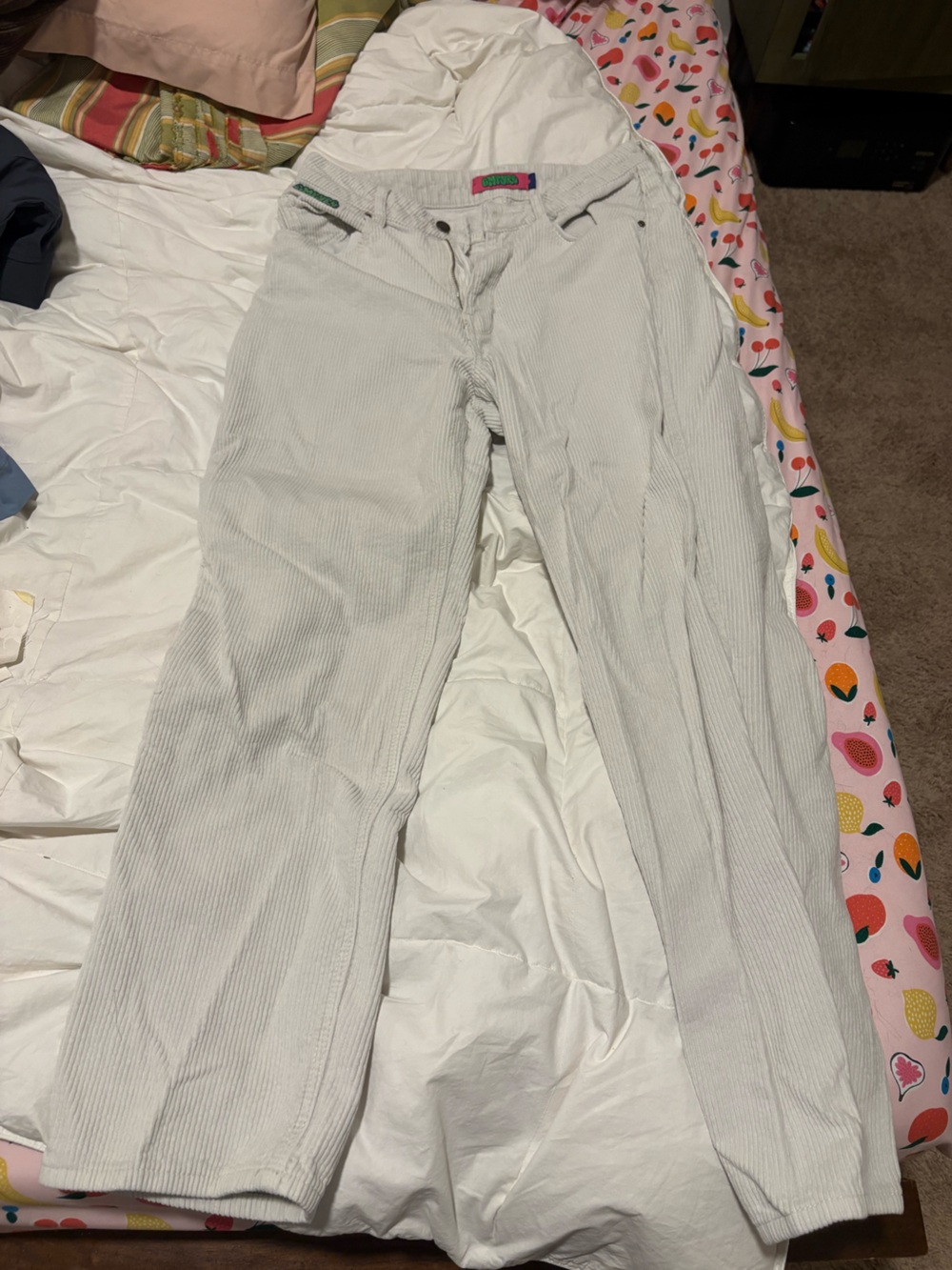 Y2K Women’s Baggy Corduroy Pants Size 8 White Cream Skate Straight Empyre Tori